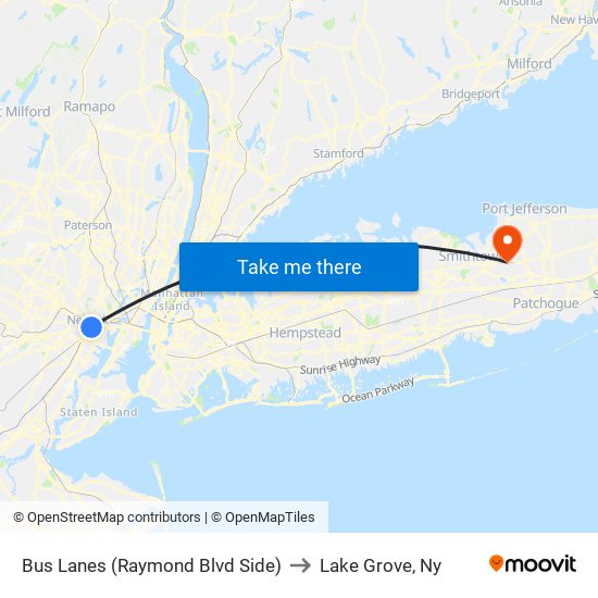 Bus Lanes (Raymond Blvd Side) to Lake Grove, Ny map