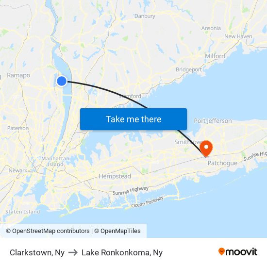 Clarkstown, Ny to Lake Ronkonkoma, Ny map