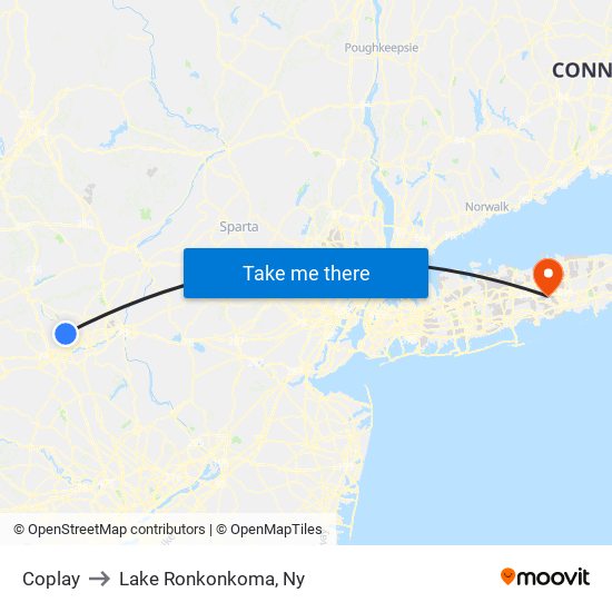 Coplay to Lake Ronkonkoma, Ny map