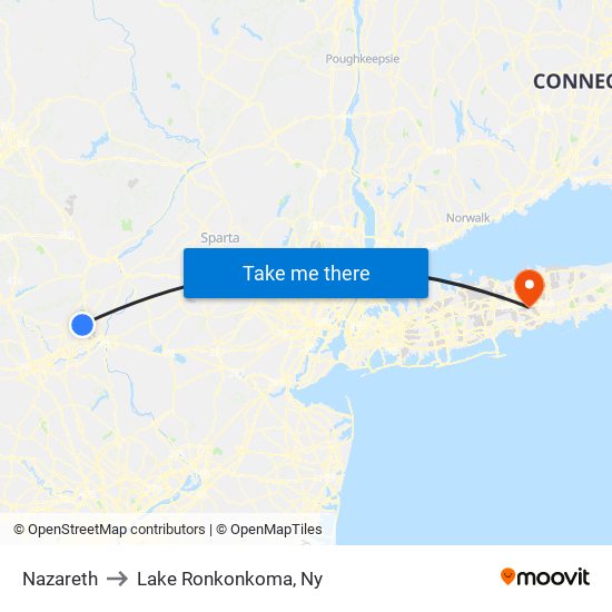 Nazareth to Lake Ronkonkoma, Ny map