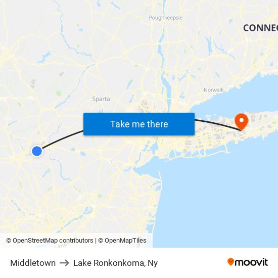 Middletown to Lake Ronkonkoma, Ny map