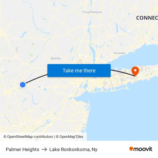 Palmer Heights to Lake Ronkonkoma, Ny map