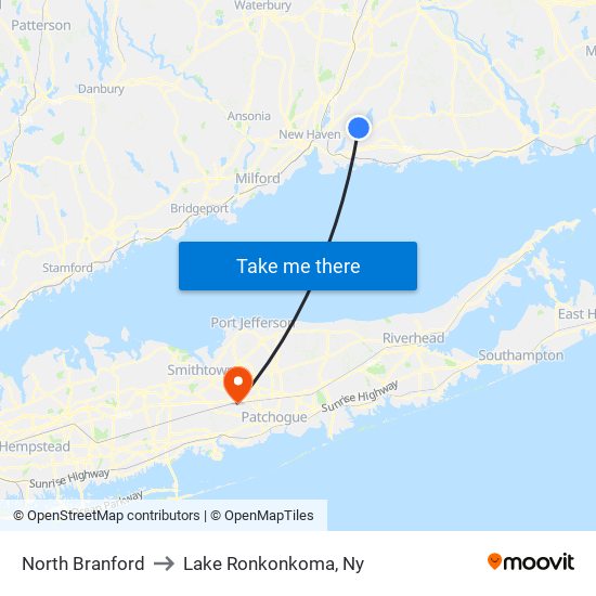 North Branford to Lake Ronkonkoma, Ny map