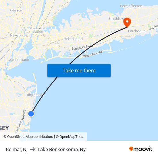 Belmar, Nj to Lake Ronkonkoma, Ny map