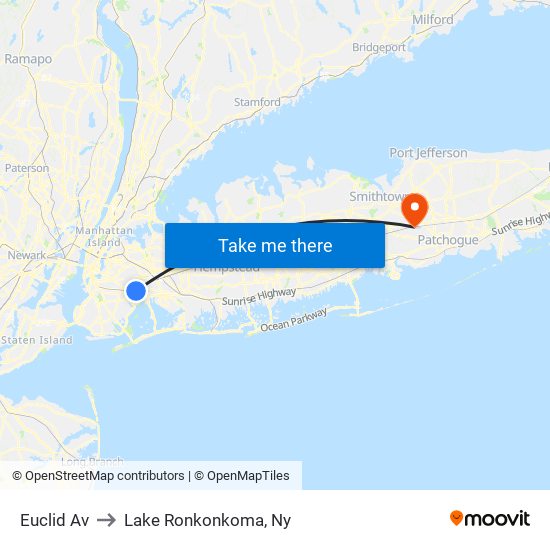 Euclid Av to Lake Ronkonkoma, Ny map