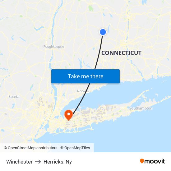 Winchester to Herricks, Ny map