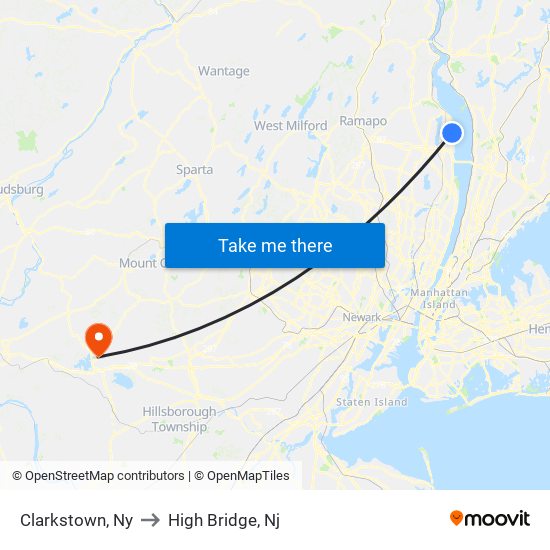 Clarkstown, Ny to High Bridge, Nj map