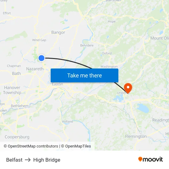 Belfast to High Bridge map