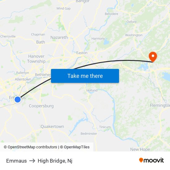 Emmaus to High Bridge, Nj map