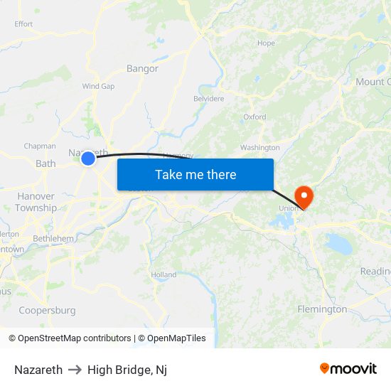 Nazareth to High Bridge, Nj map