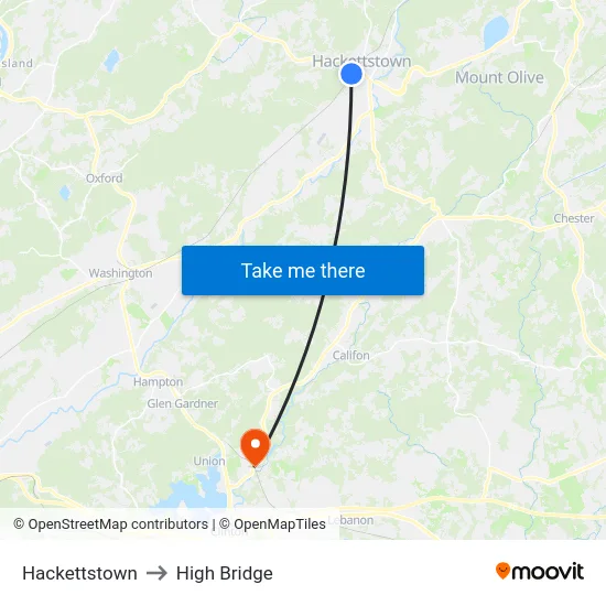 Hackettstown to High Bridge map