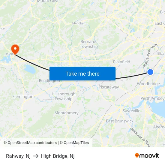 Rahway to High Bridge, Nj map