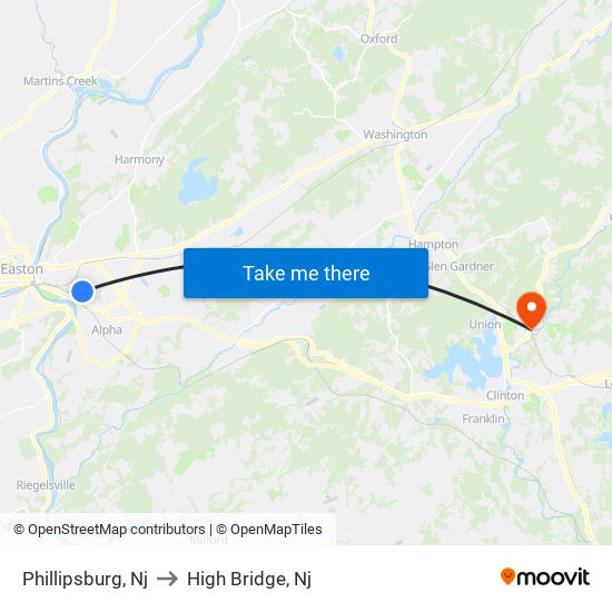 Phillipsburg, Nj to High Bridge, Nj map