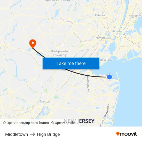 Middletown to High Bridge map