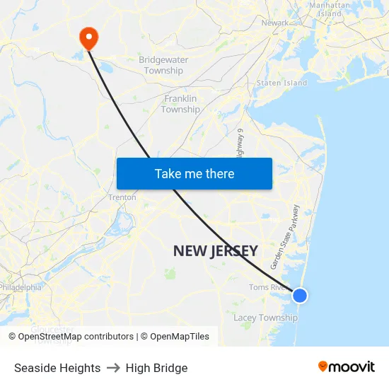 Seaside Heights to High Bridge map