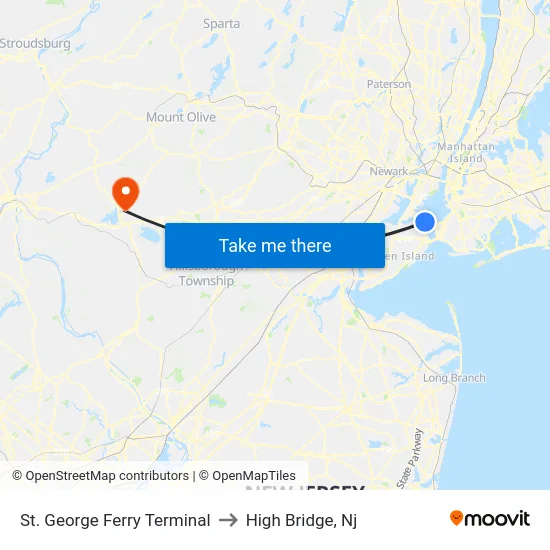 St. George Ferry Terminal to High Bridge, Nj map