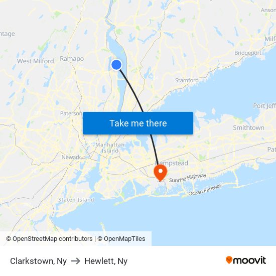 Clarkstown, Ny to Hewlett, Ny map