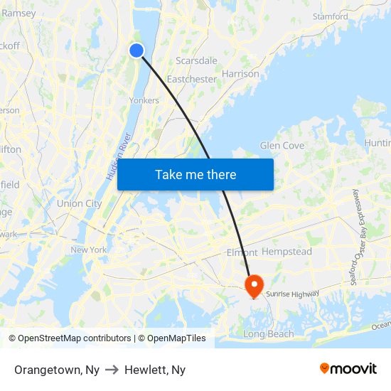 Orangetown, Ny to Hewlett, Ny map