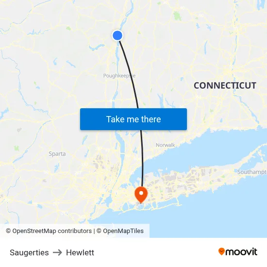 Saugerties to Hewlett map