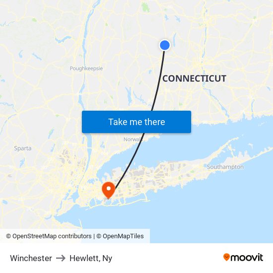 Winchester to Hewlett, Ny map