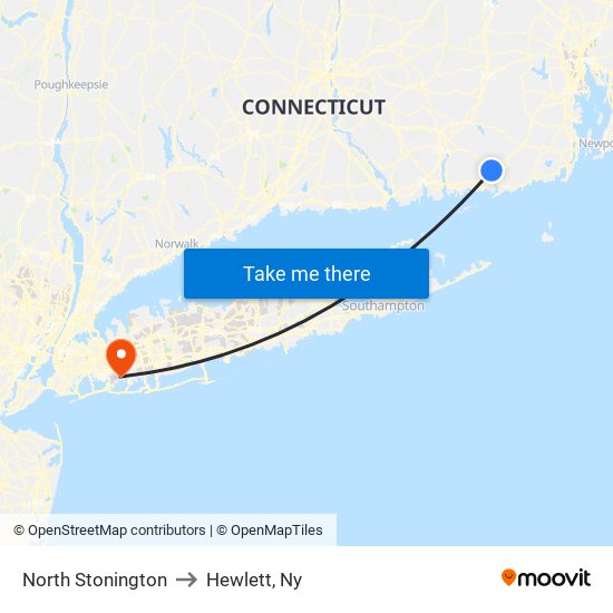 North Stonington to Hewlett, Ny map