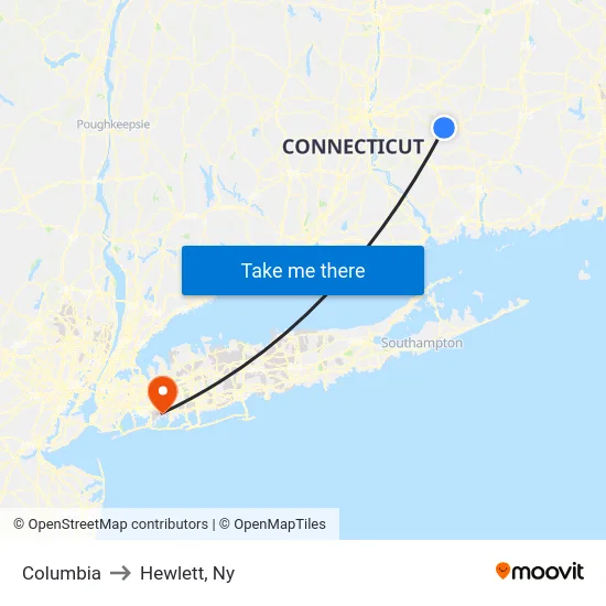 Columbia to Hewlett, Ny map