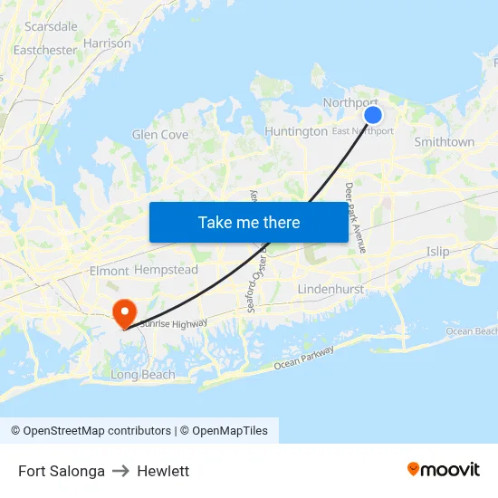 Fort Salonga to Hewlett map