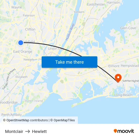 Montclair to Hewlett map