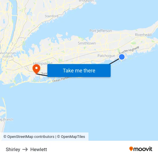 Shirley to Hewlett map