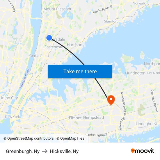 Greenburgh, Ny to Hicksville, Ny map