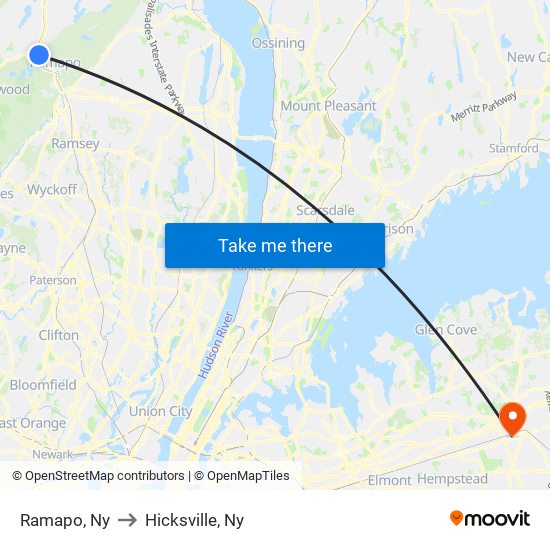 Ramapo, Ny to Hicksville, Ny map