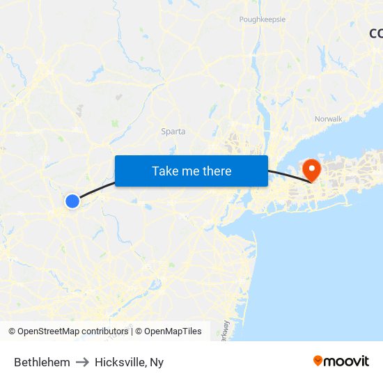 Bethlehem to Hicksville, Ny map