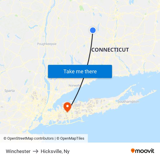 Winchester to Hicksville, Ny map