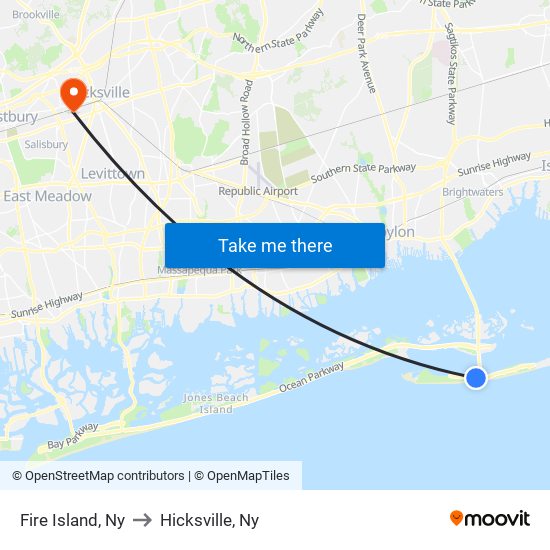 Fire Island, Ny to Hicksville, Ny map