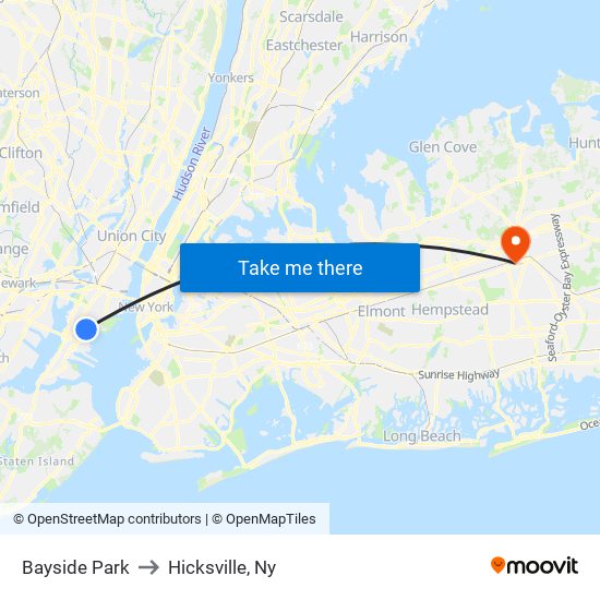 Bayside Park to Hicksville, Ny map