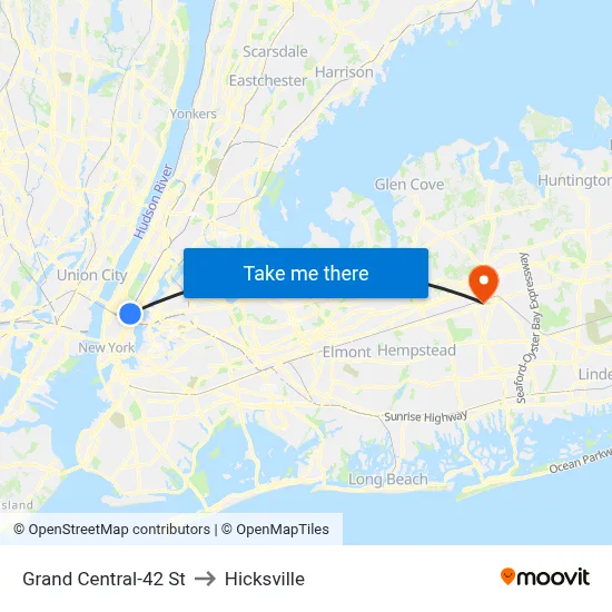 Grand Central-42 St to Hicksville map