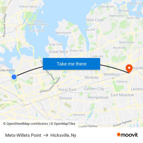 Mets-Willets Point to Hicksville, Ny map