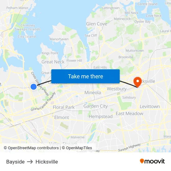 Bayside to Hicksville map