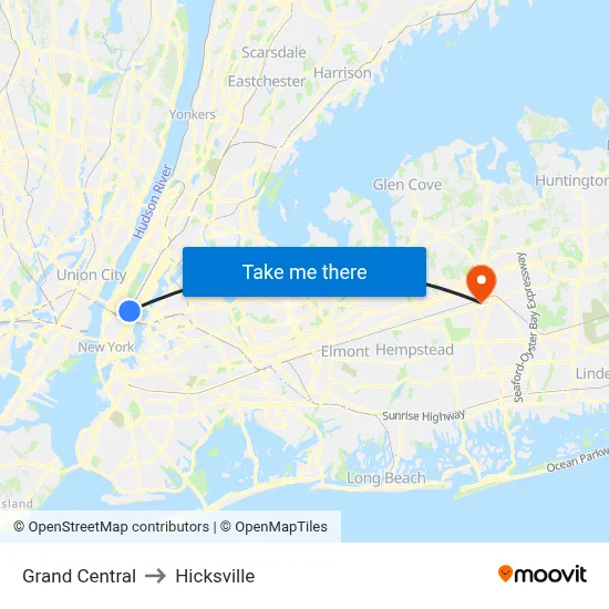 Grand Central to Hicksville map