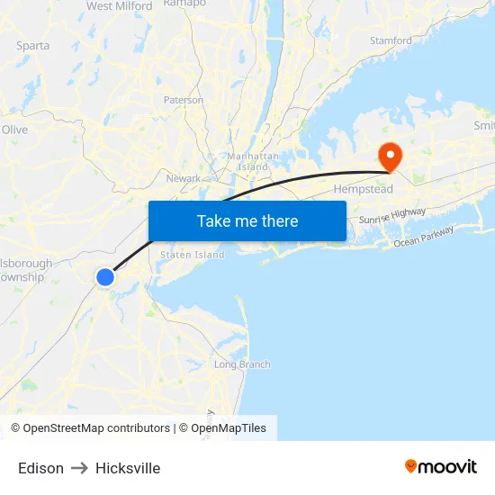 Edison to Hicksville map