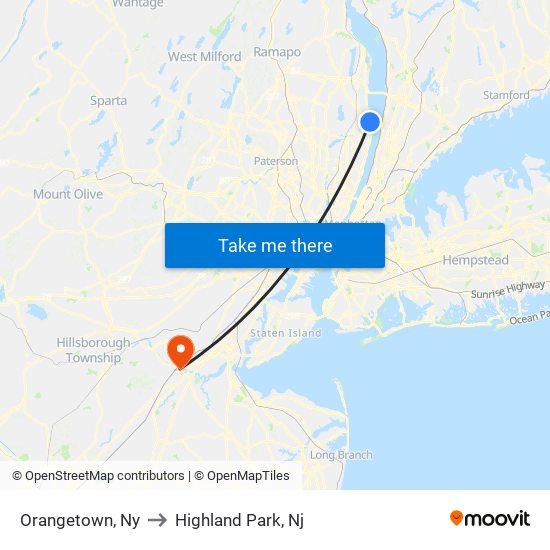 Orangetown, Ny to Highland Park, Nj map