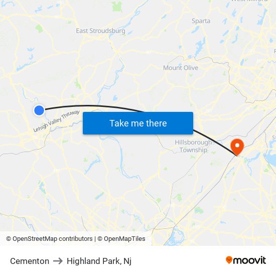 Cementon to Highland Park, Nj map