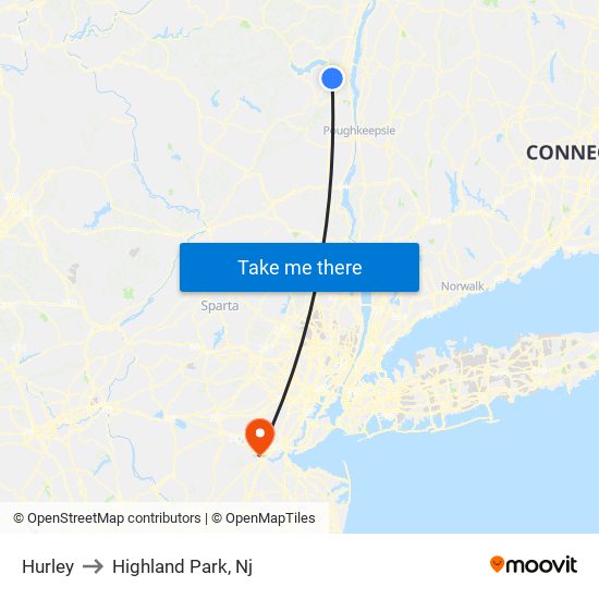 Hurley to Highland Park, Nj map