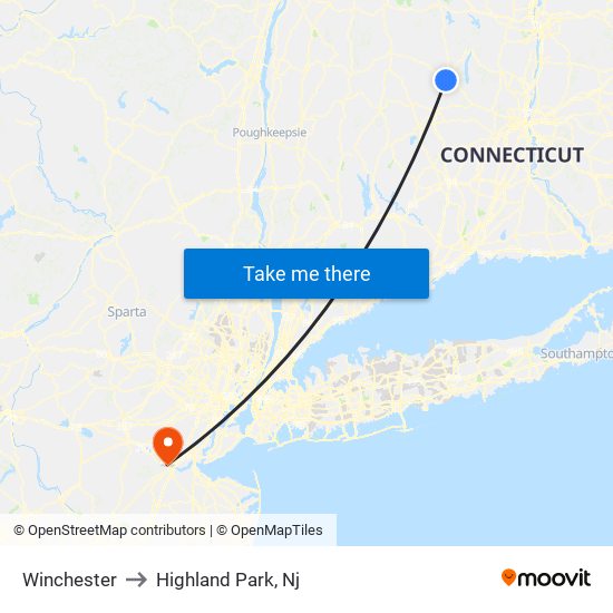 Winchester to Highland Park, Nj map