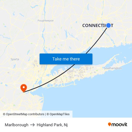 Marlborough to Highland Park, Nj map