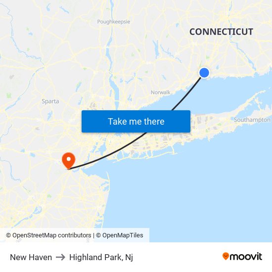 New Haven to Highland Park, Nj map