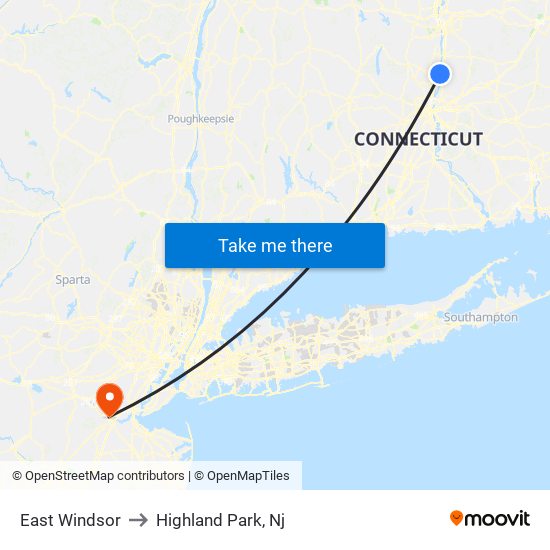 East Windsor to Highland Park, Nj map