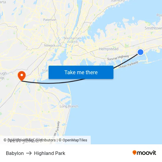Babylon to Highland Park map