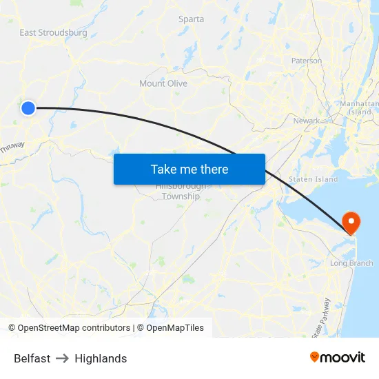 Belfast to Highlands map