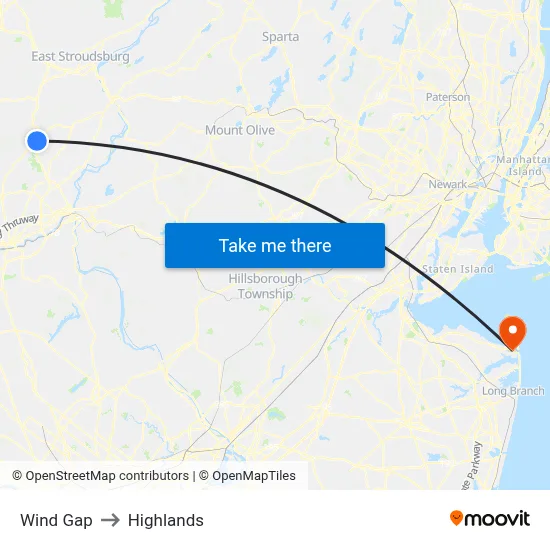 Wind Gap to Highlands map